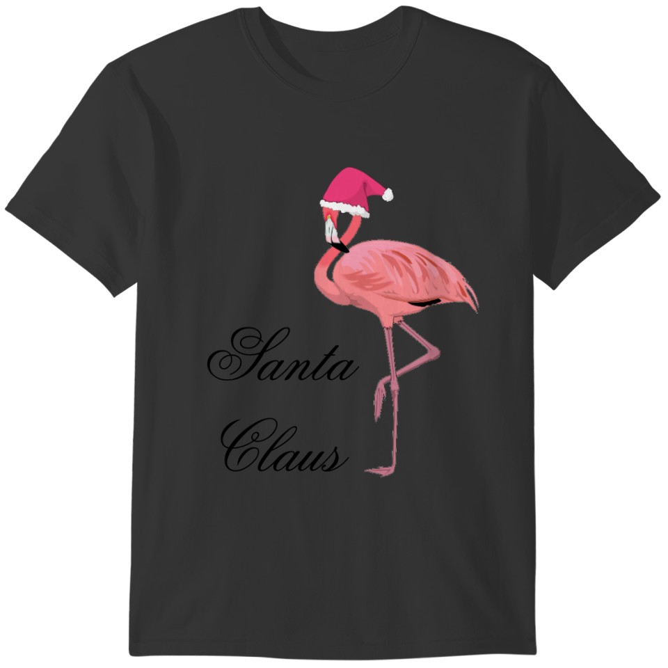 Funny Pink Flamingo Christmas Santa Claus T-shirt