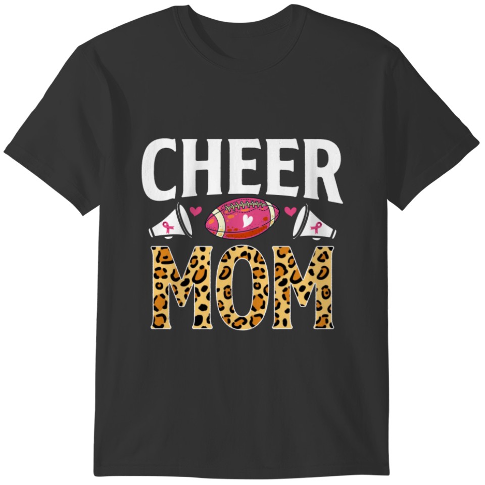 Football Cheer Mom Leopard Breast Cancer Awareness T-shirt