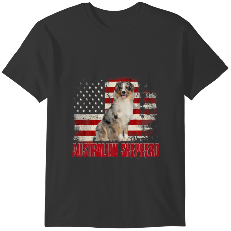 Vintage American Flag Australian Shepherd Dog Love T-shirt