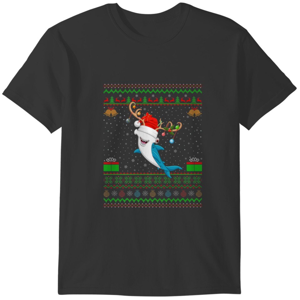 Xmas Lighting Santa Hat Ugly Hammerhead Shark Chri T-shirt