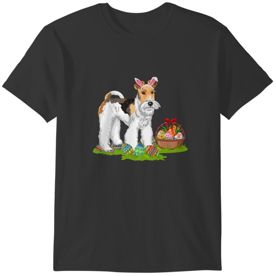 Funny Easter Egg Hunting Bunny Wire Fox Terrier Do T-shirt