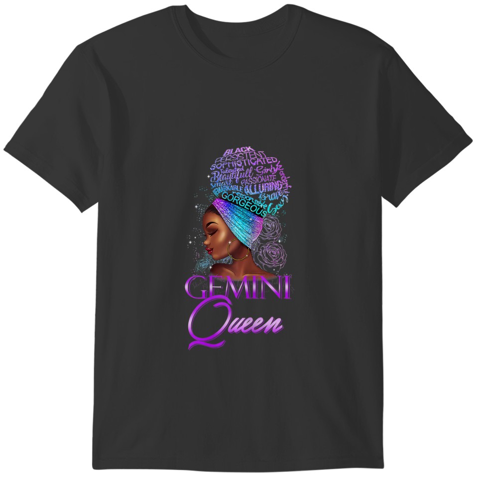 Purple Gemini Queen African American Woman May Jun T-shirt