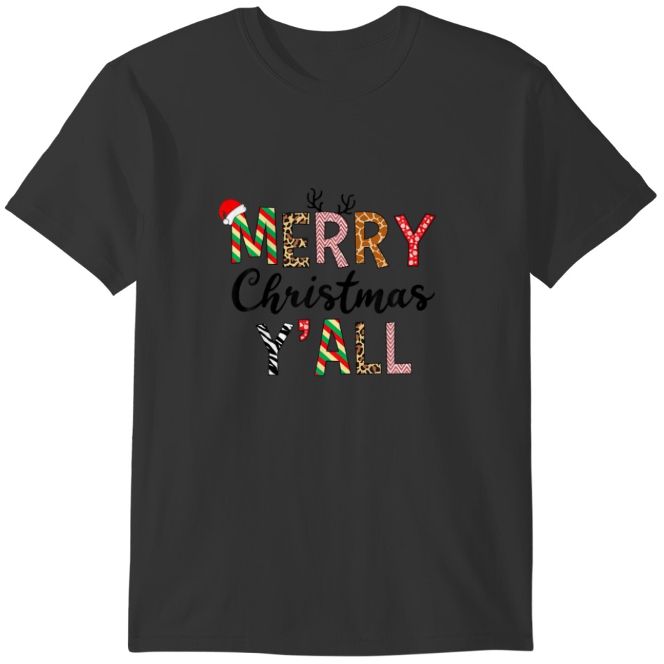 Merry Christmas Y'all Leopard Santa Hat Family Mat T-shirt
