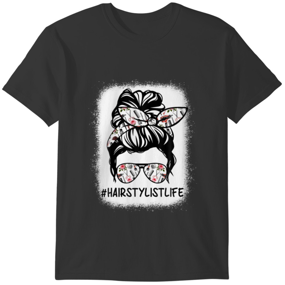 Bleached Hairstylist Life Mom Leopard Messy Bun Mo T-shirt