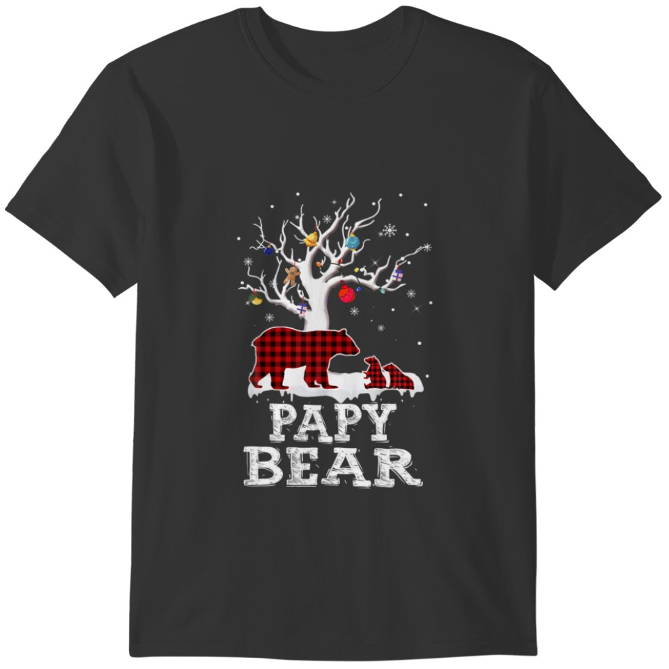 Papy Bear Christmas Pajama Red Plaid Buffalo Famil T-shirt