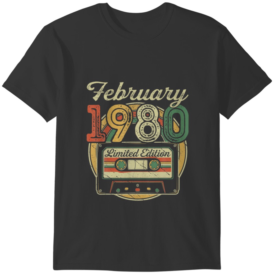 Retro February 1980 Cassette Tape 42Nd Birthday De T-shirt