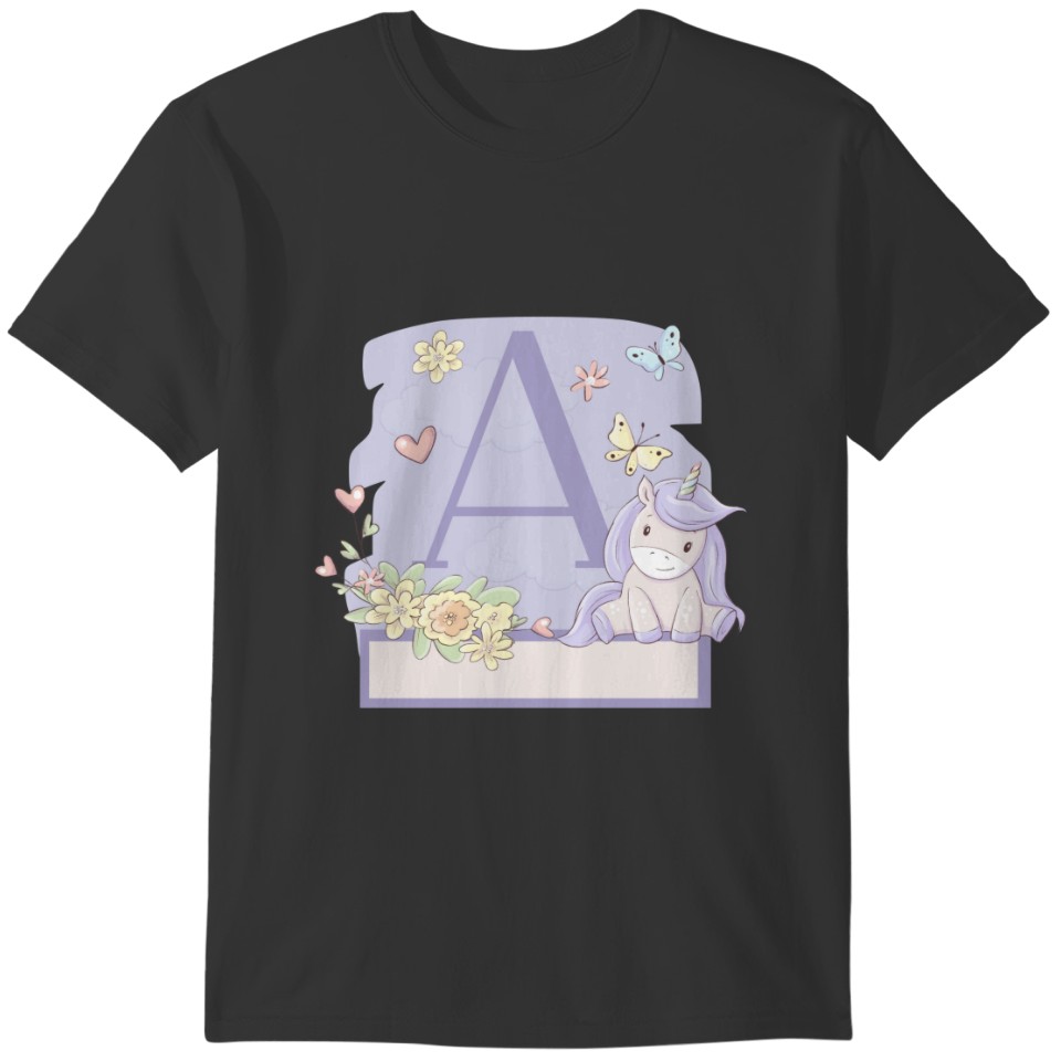 Personalize Letter A With Unicorn Monogram T-shirt