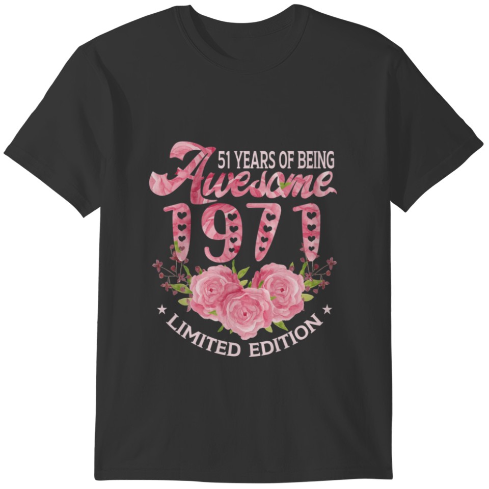 51 Year Old Pink Vintage 1971 Bday Gift 51Th Birth T-shirt