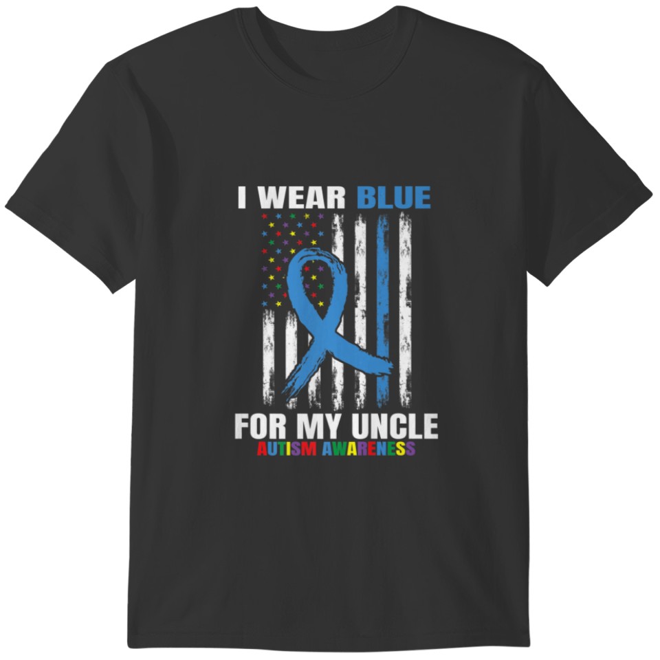 I Wear Blue For My Uncle Autism Awareness USA Flag T-shirt