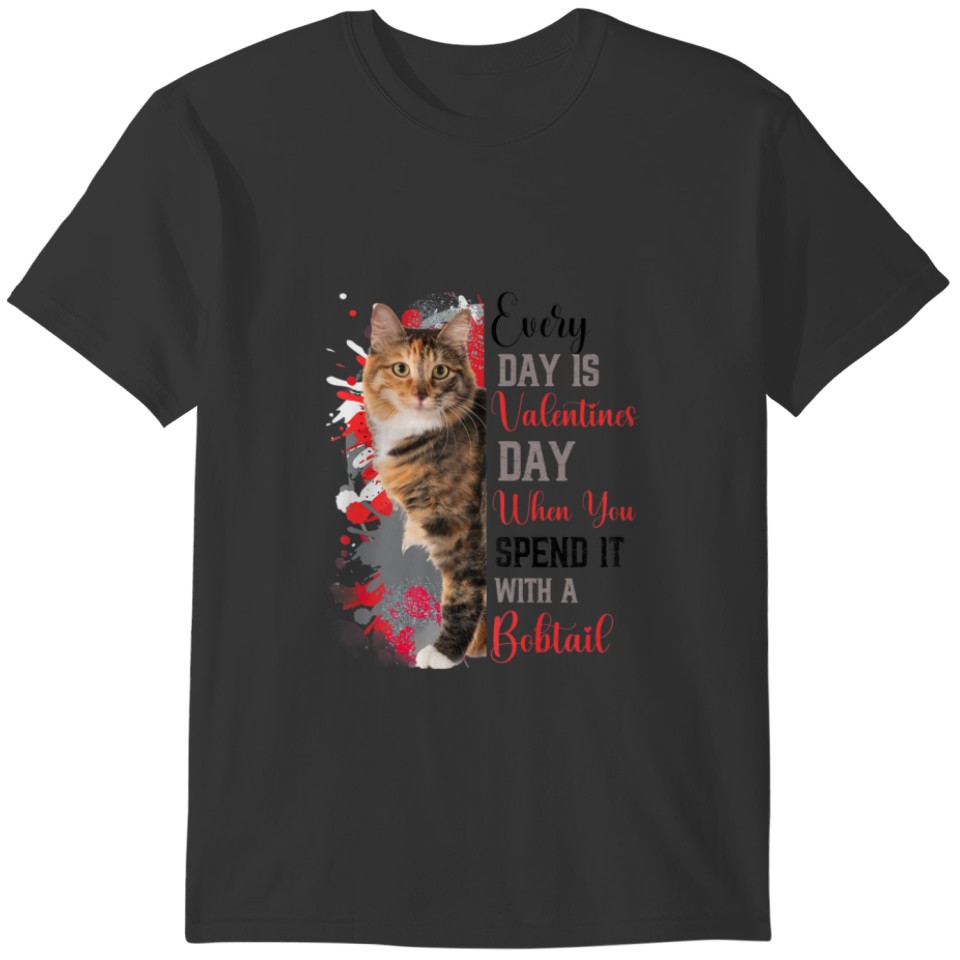 Womens Bobtail Cat Mom Valentines Day Cat Mama Mot T-shirt