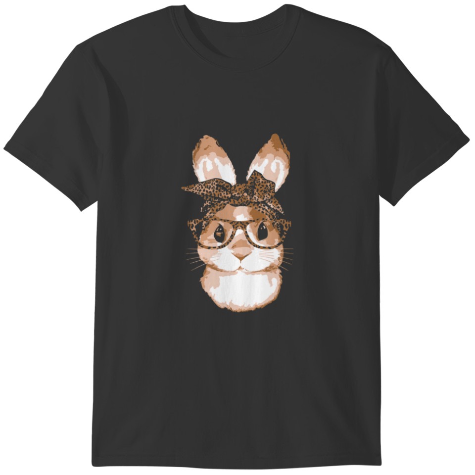 Cute Nerd Easter Bunny Mom Leopard Bandana Rabbit T-shirt