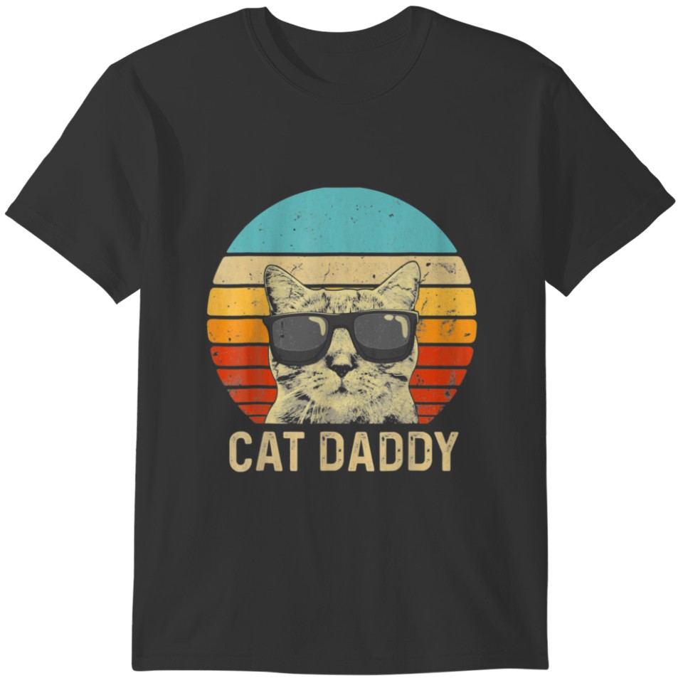 Mens Vintage Cat Daddy Funny Cat Lover Fathers T-shirt