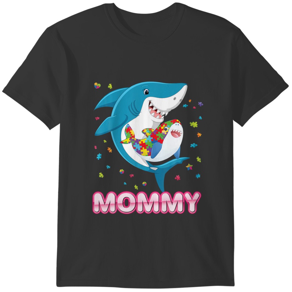 Mommy Autism Awareness Shark Rainbow Puzzle Matchi T-shirt