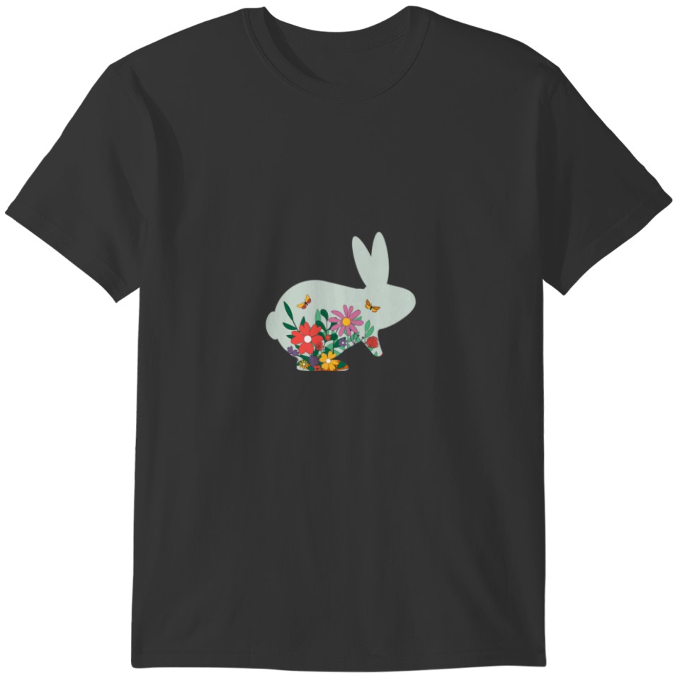 Flower Rabbit Silhouette - Cute Bunny Colorful But T-shirt