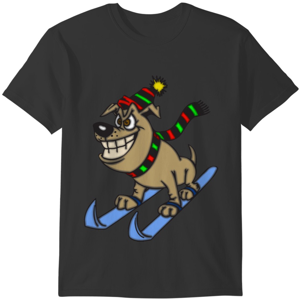 Cartoon Dog Snow Skiing T-shirt