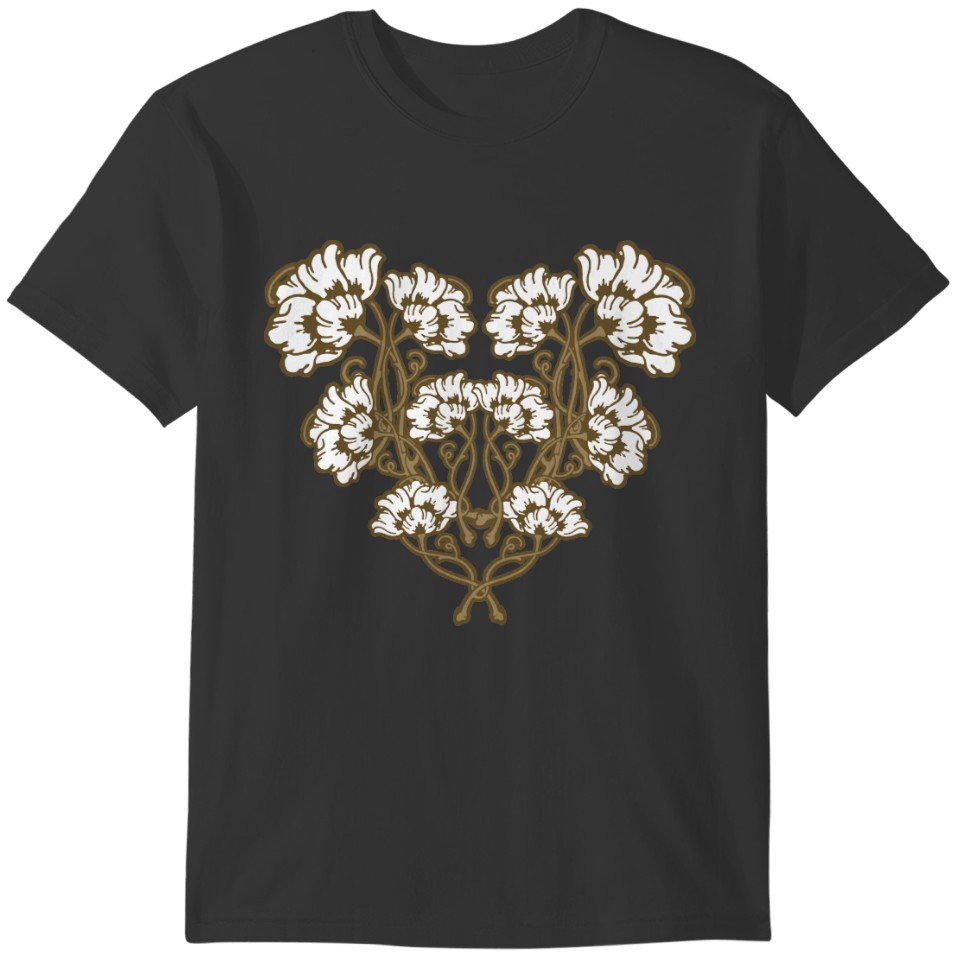 Art Nouveau Flower Heart Tan T-shirt