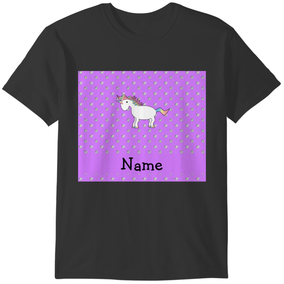 Personalized name unicorn pastel purple diamonds T-shirt
