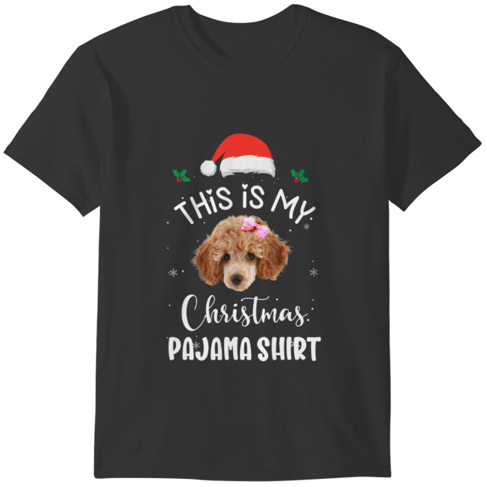 Poodle Dog Christmas Tree Santa Hat Decorations Xm T-shirt