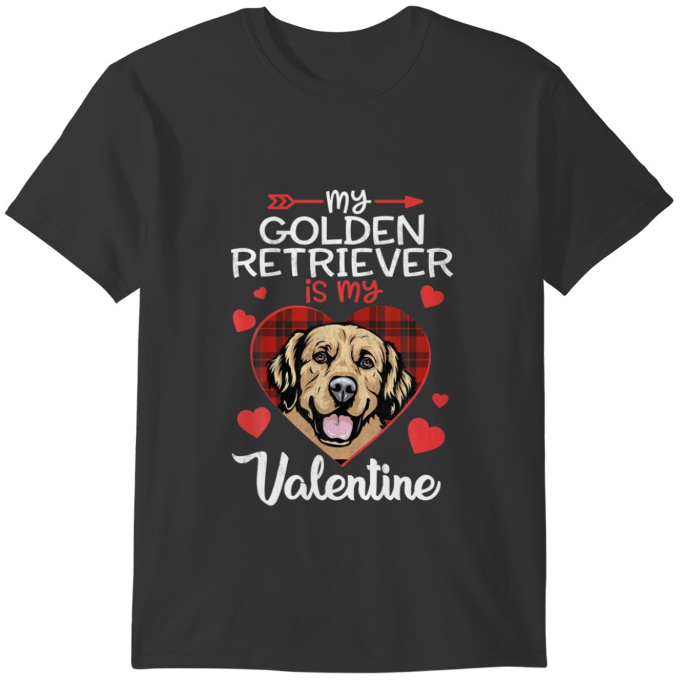 Golden Retriever Is My Valentine Funny Dog Red Pla T-shirt