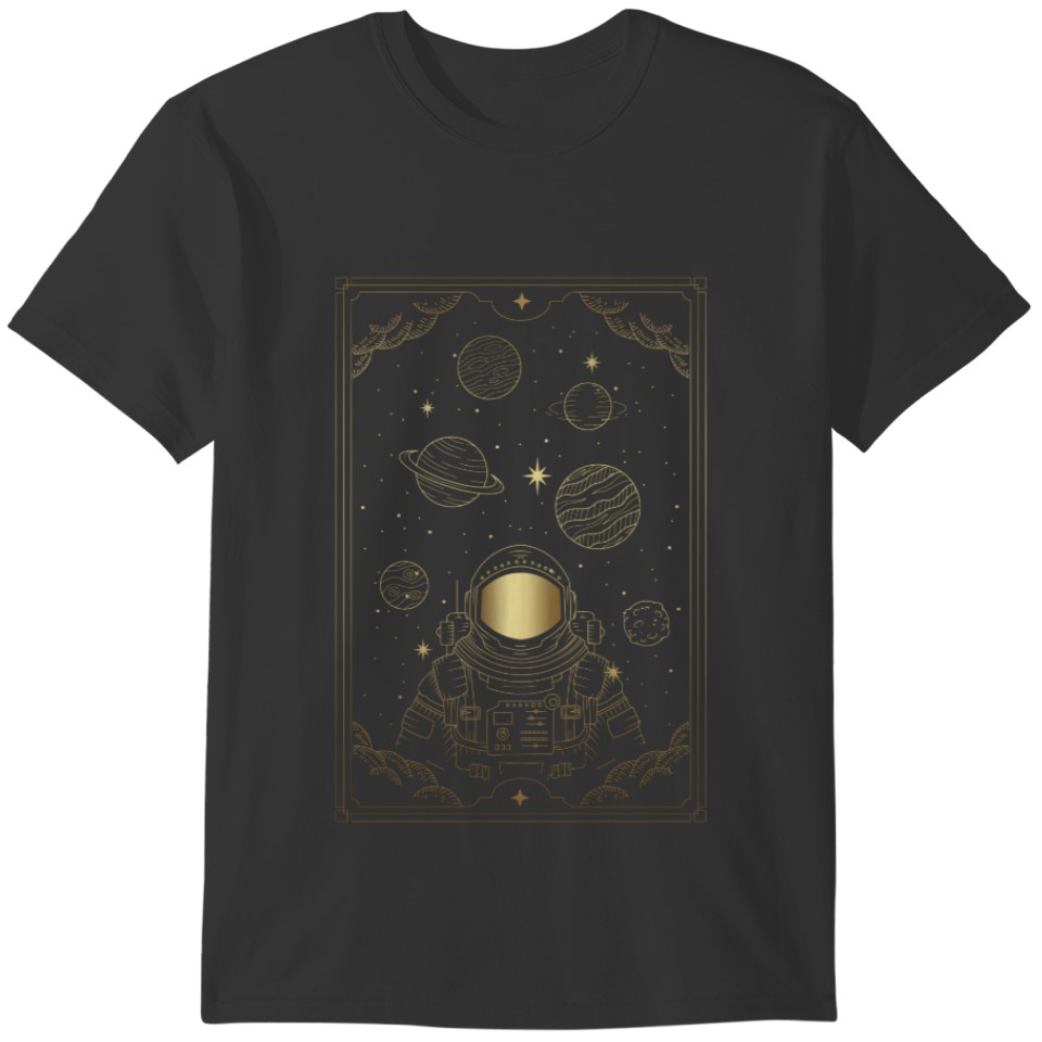 Star Man Astronaut Space Gold Black Planet T-shirt