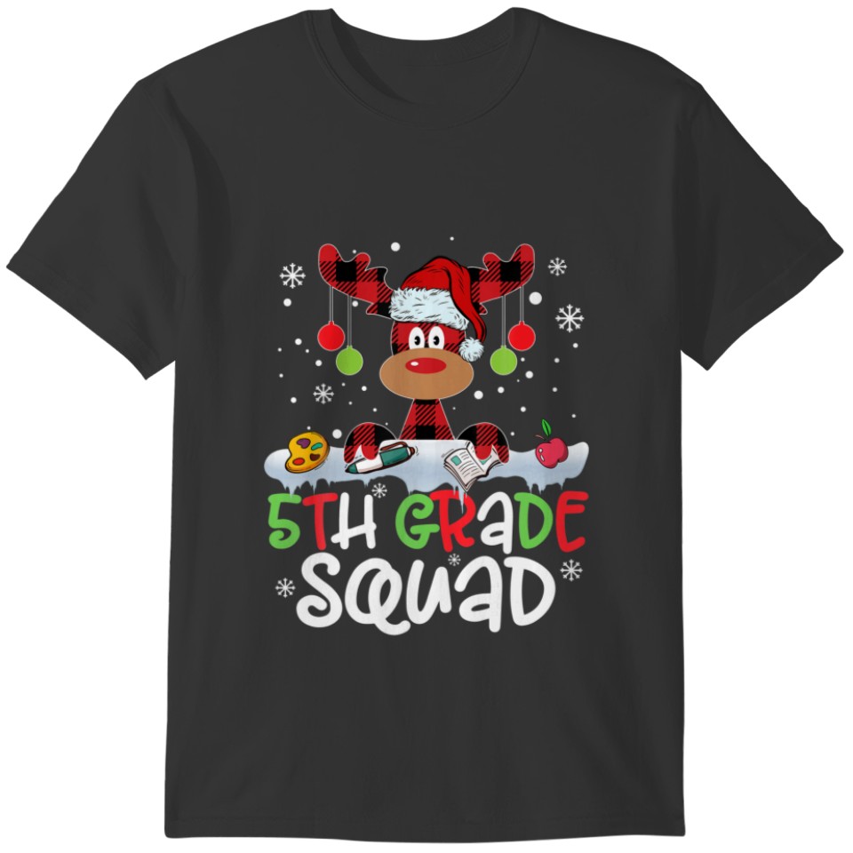 Plaid Reindeer Santa Hat 5Th Grade Squad Teacher C T-shirt