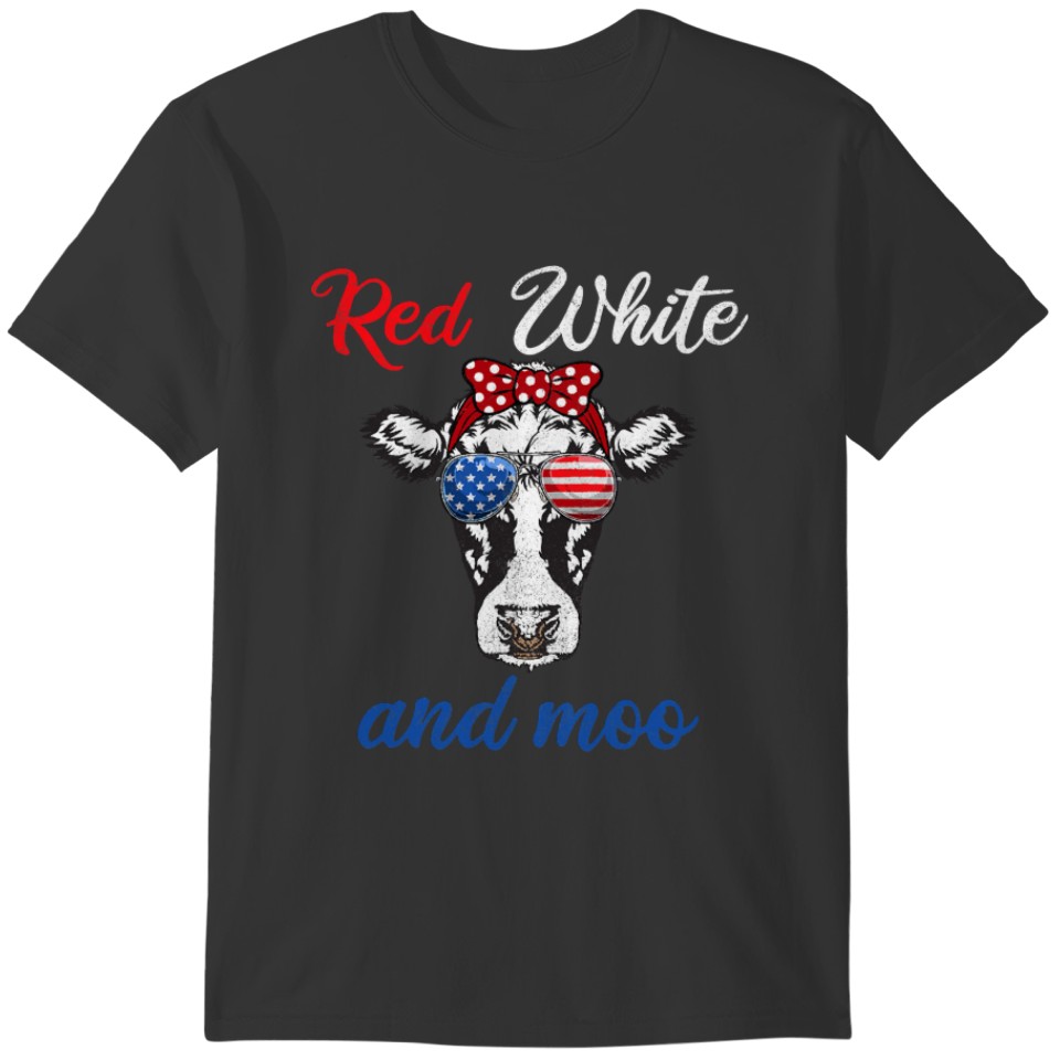 Cow Cattle Funny Red White Moo 4th Of July Apparel T-shirt