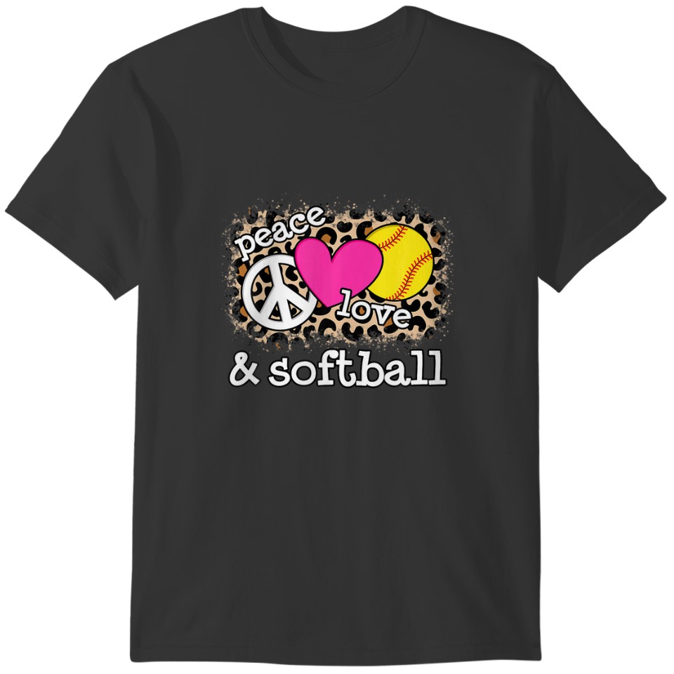 Cute Peace Love Softball Leopard Print Women Men K T-shirt