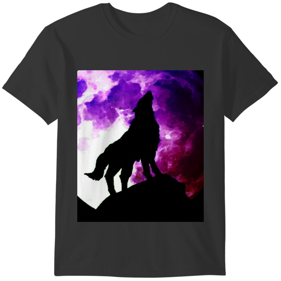 Wolf Howling at Moon Purple Color T-shirt
