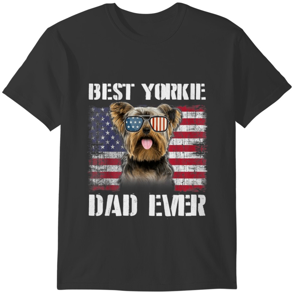 Vintage Best Yorkie Dad Ever Flag Us For Pet Owner T-shirt