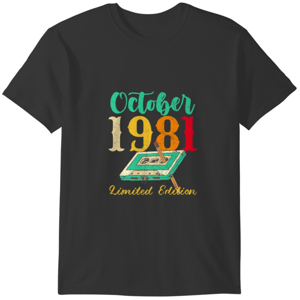 October 1981 Vintage Cassette Pencil 40Th Birthday T-shirt