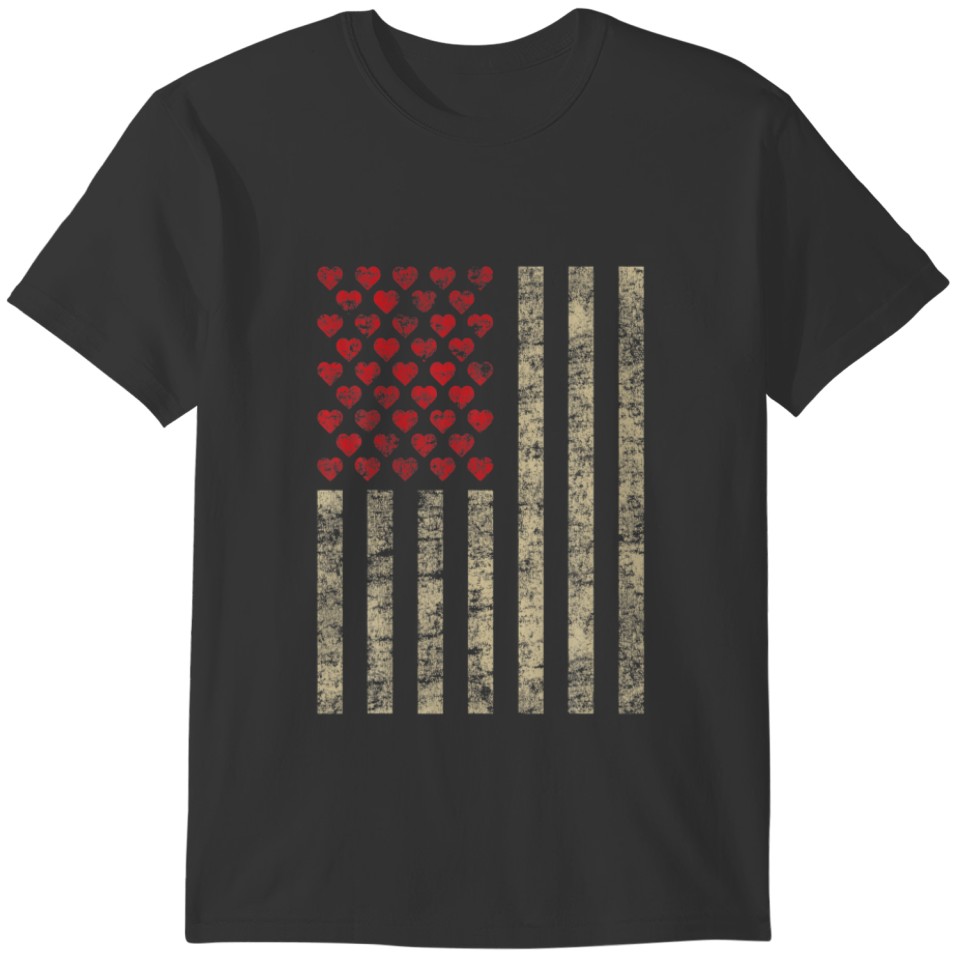 Funny Valentines Day Vintage Heart American Flag H T-shirt