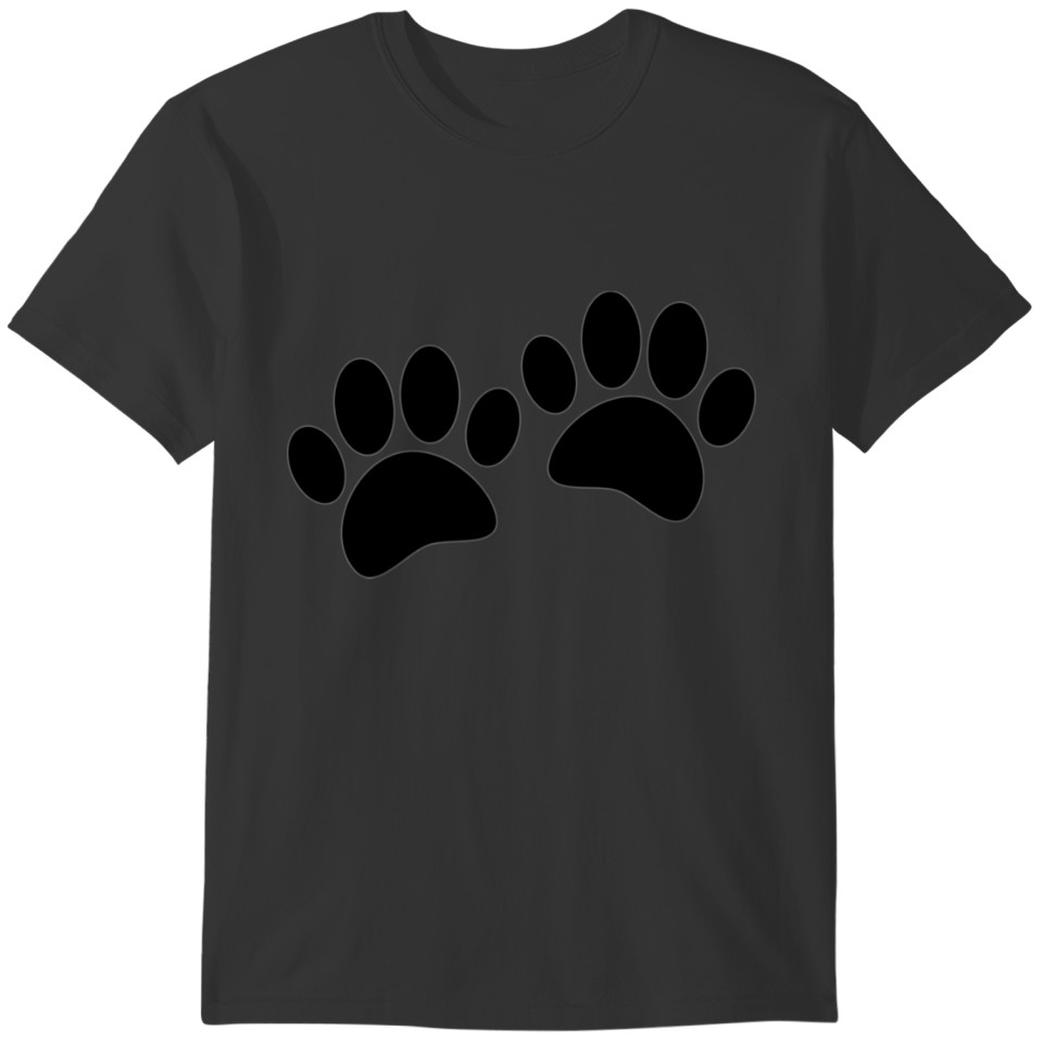 Cute Cartoon Black Puppy Paw Prints T-shirt