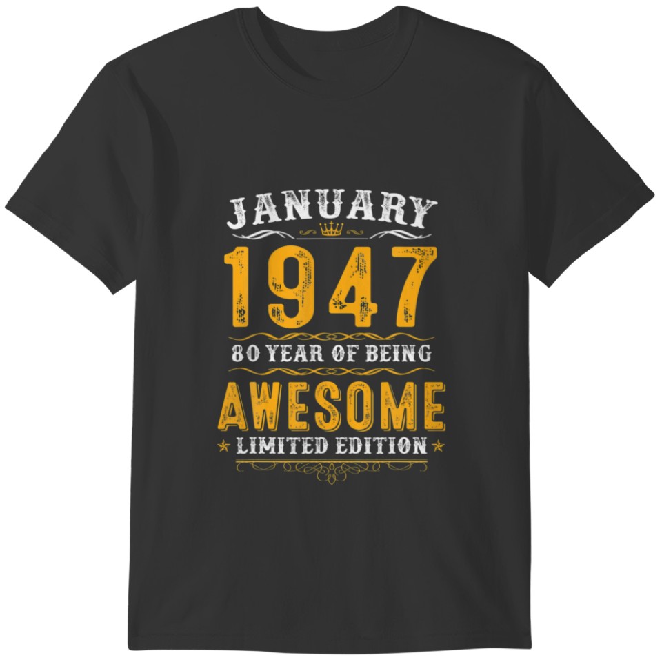 75Th Birthday Gift 75 Years Old Awesome Since Janu T-shirt