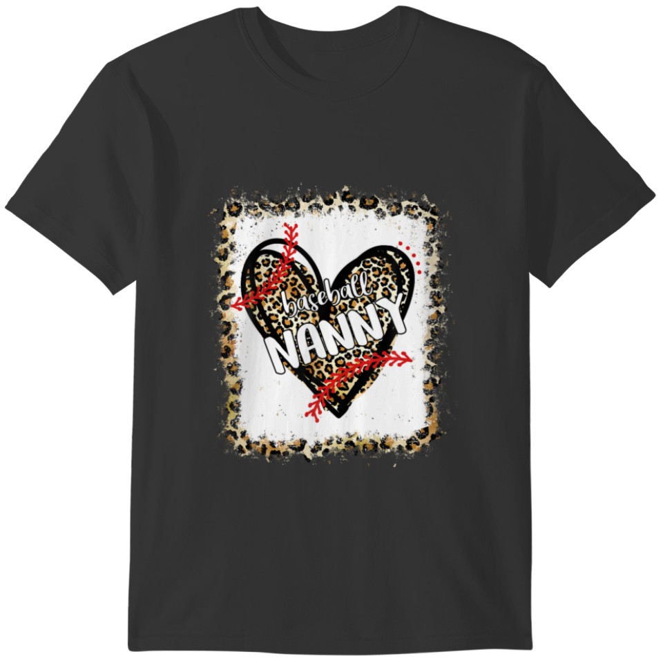 Bleached Baseball Nanny Life Leopard Heart Mothers T-shirt