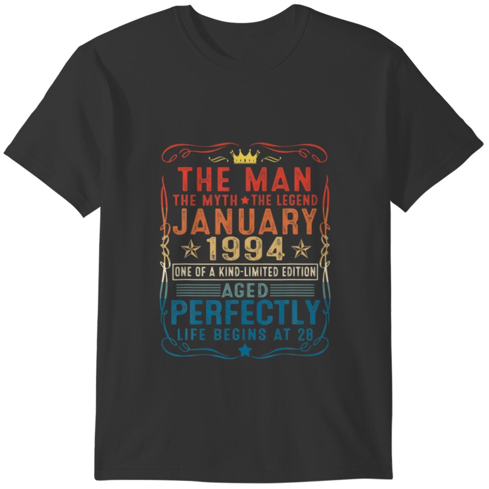 28Th Birthday January 1994 Man Myth Legend Gifts T-shirt