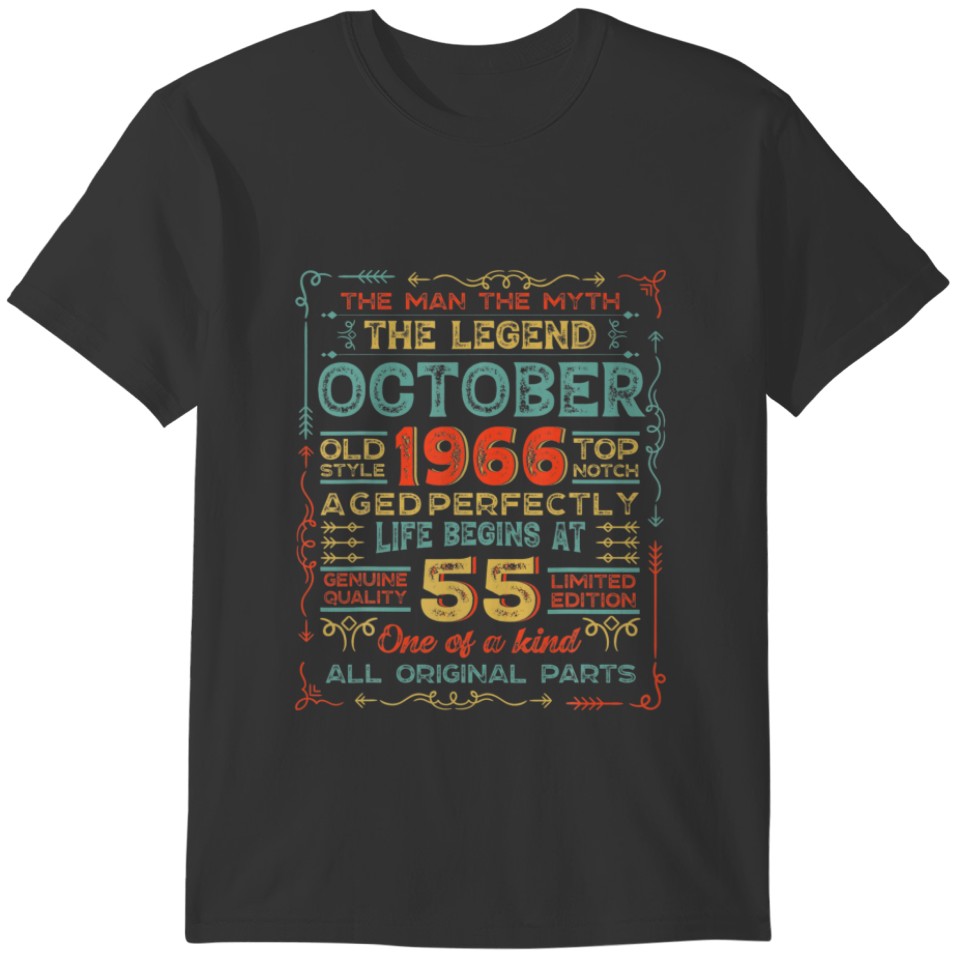 55 Year Old Vintage October 1966 55Th Birthday T-shirt