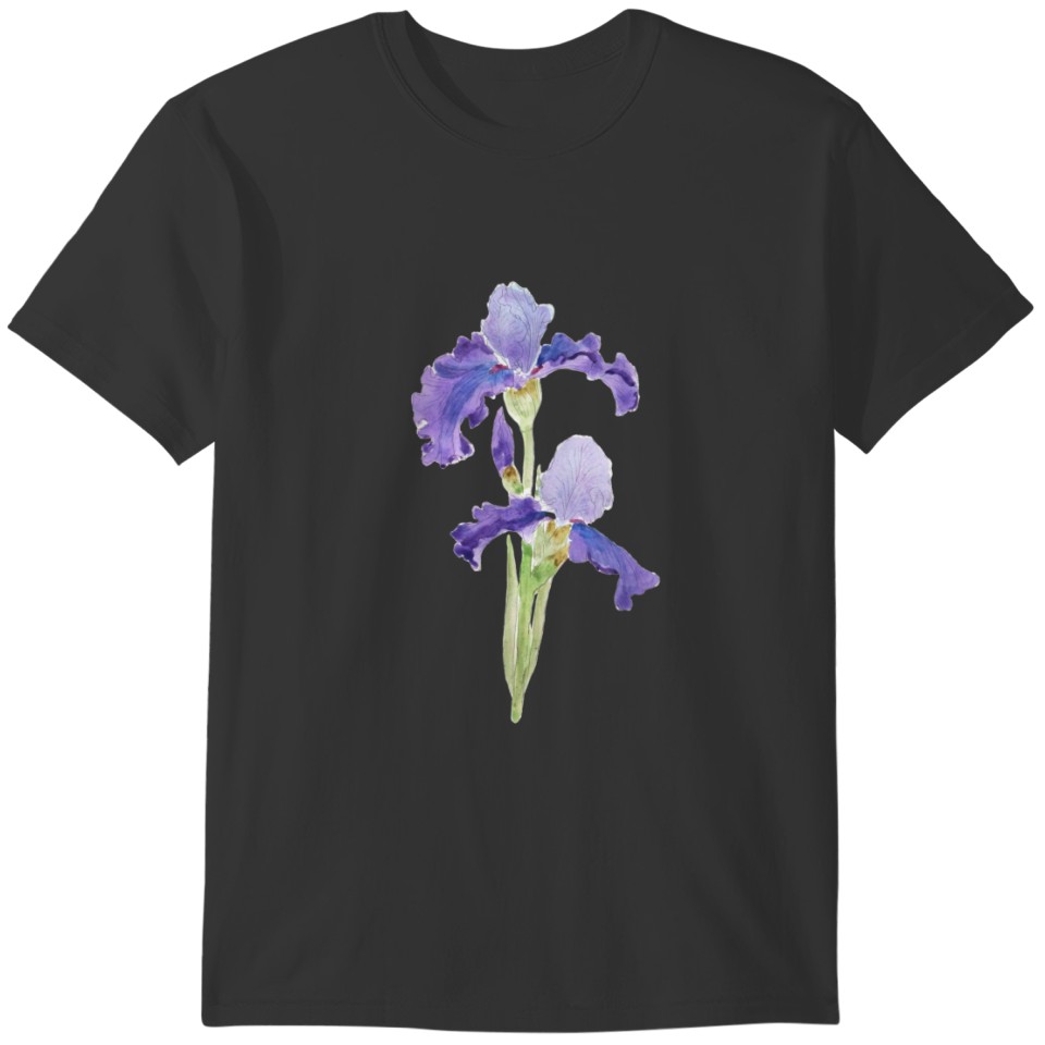 two purple irises ink and watercolor polo T-shirt