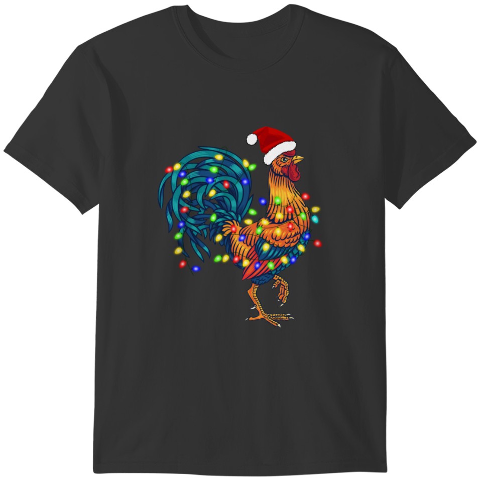 Rooster Chicken Christmas Lights Pajama Farmer T-shirt