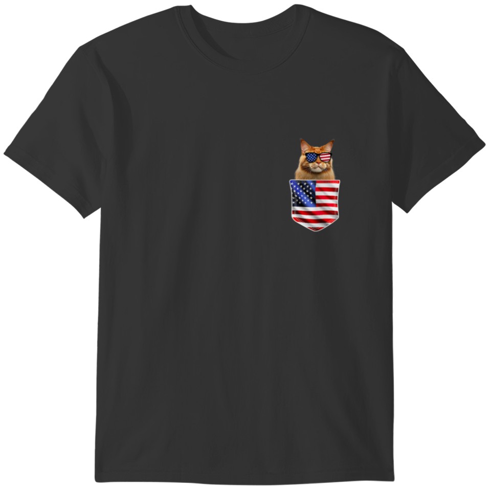 4Th Of July Cat American Flag In Pocket Patriotic T-shirt