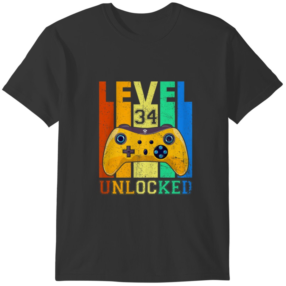 Retro Level 34 Unlocked 34Th Birthday Gaming Lover T-shirt
