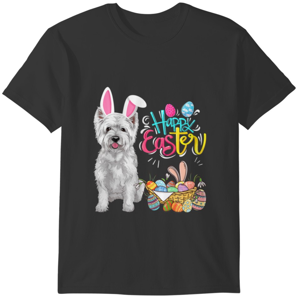 Happy Easter Eggs Bunny Dog Westie Boys T-shirt