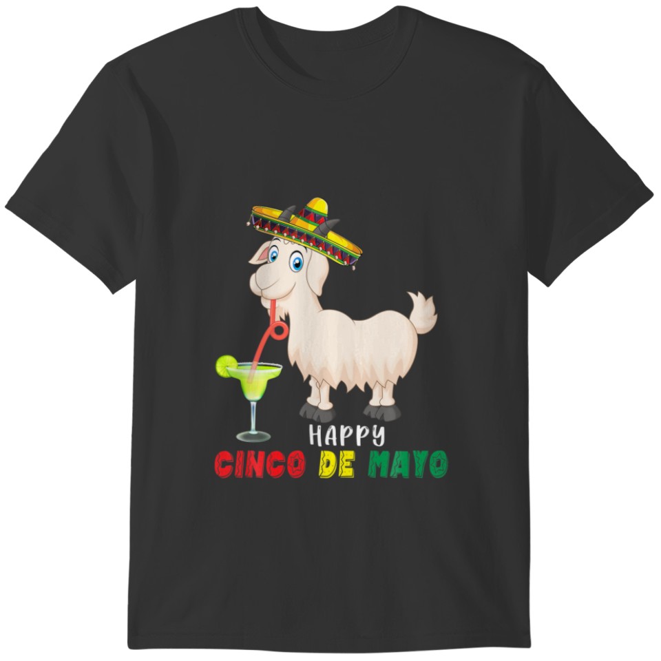 Happy Cinco De Mayo Goat Drinking Margarita Flamin T-shirt