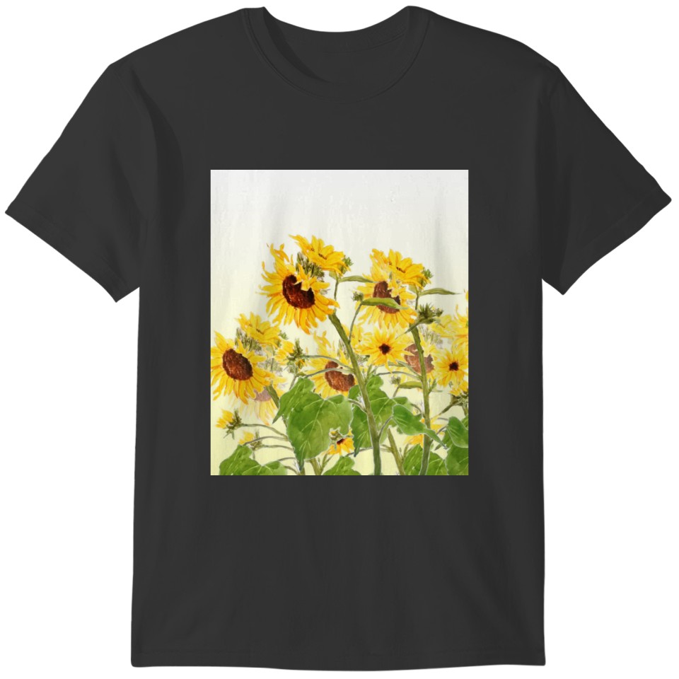 yellow sunflower fields watercolor T-shirt