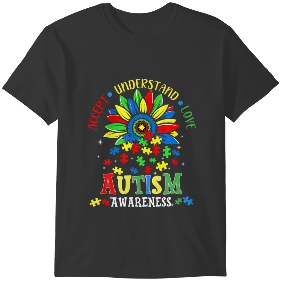 Accept Understand Love Sunflower Colorful Puzzle T-shirt