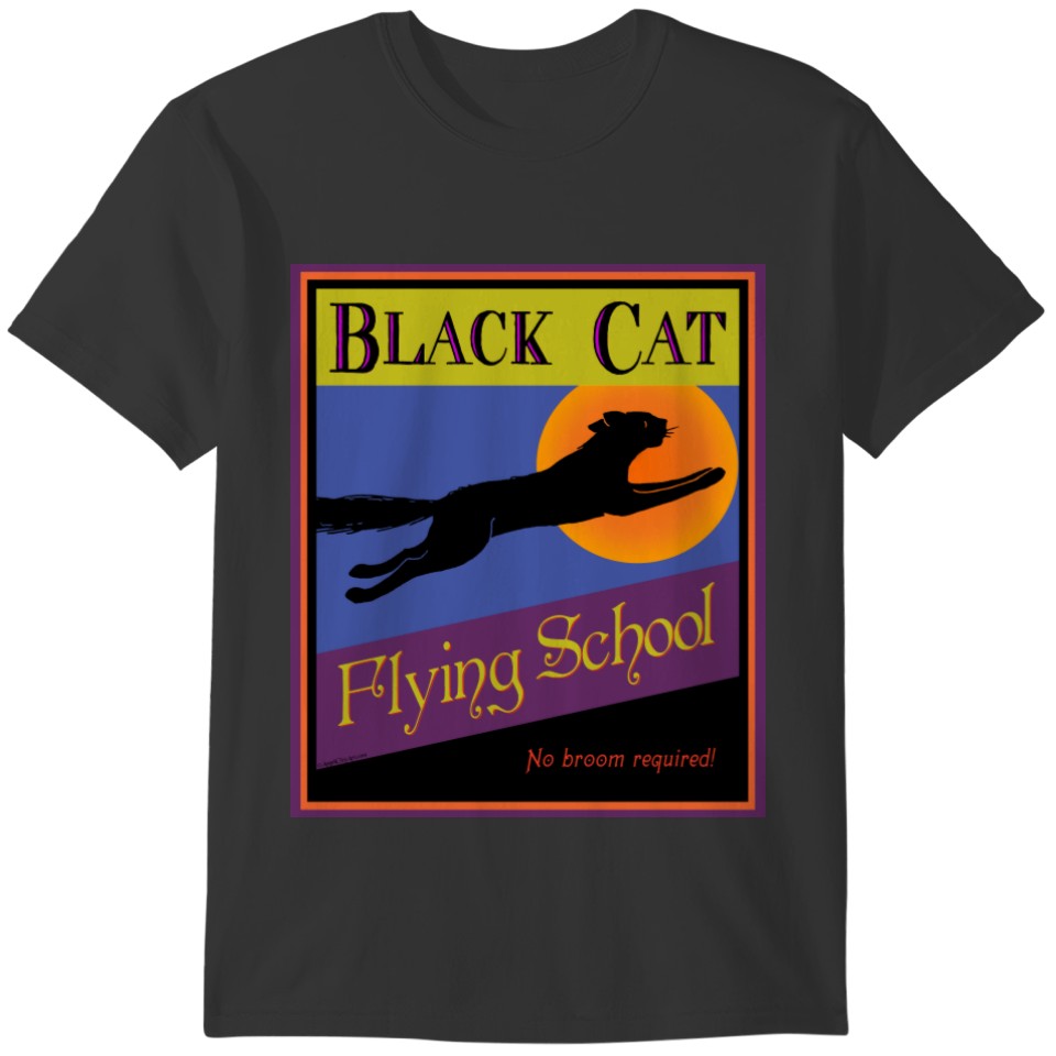 Black Cat Flying School Vintage Halloween T-shirt