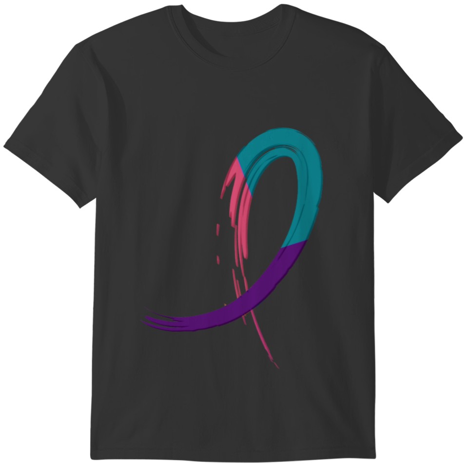 Thyroid Cancer Teal, Purple, And Pink Ribbon A4 T-shirt
