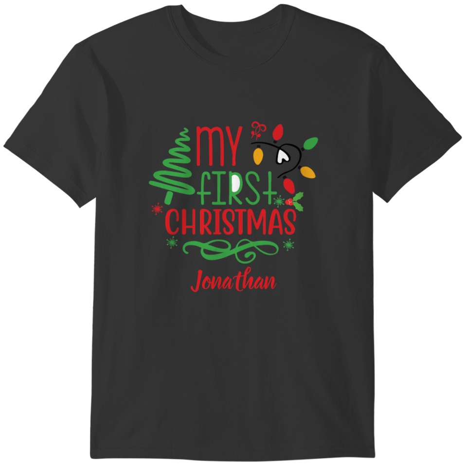 Personalized My First Christmas Tree Green Red  Ba T-shirt