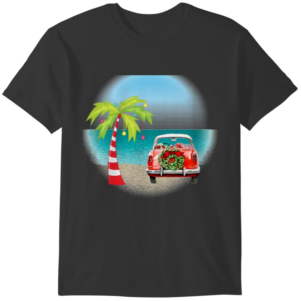 Tropical Beach Classic Car Christmas T-shirt