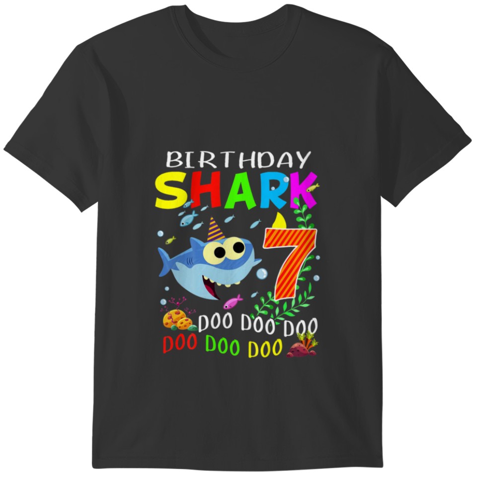 Kids Birthday Shark 7 Years Old Boys And Girls 7Th T-shirt