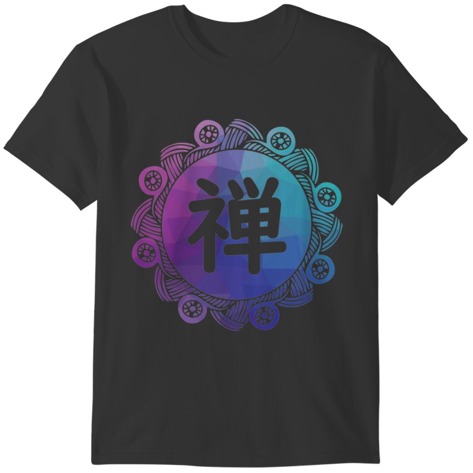 Mandala art Kanji Character for Zen (Purple blue) T-shirt